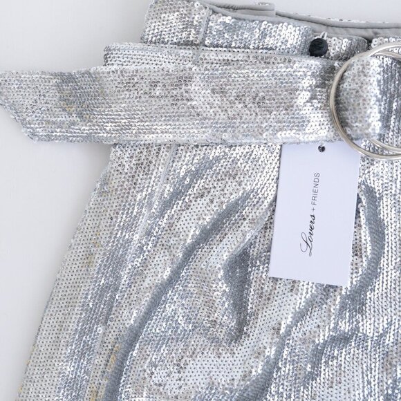 Lovers + Friends Silver Shimmery Sequin Mini Skirt with Belt S  NWT - Picture 9 of 10
